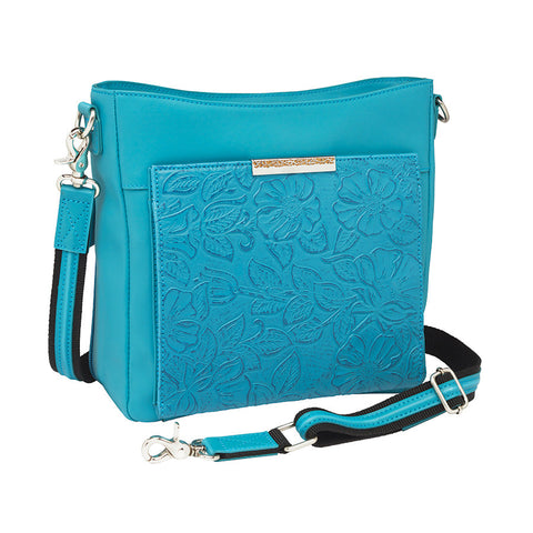 Teal concealed carry crossbody purse for women – slim USA cowhide leather handbag by GTM, model GTM-98