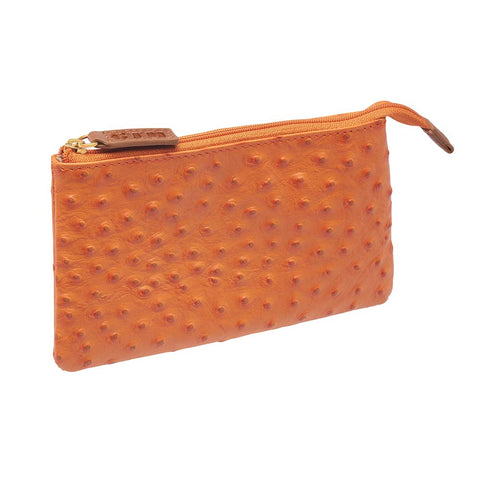 light brown with texture Compact RFID pouch for secure everyday carry with zipper closure, multiple card slots, and anti-theft RFID blocking technology, ideal for storing essentials like cards and cash.