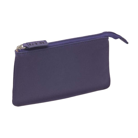purple Compact RFID pouch for secure everyday carry with zipper closure, multiple card slots, and anti-theft RFID blocking technology, ideal for storing essentials like cards and cash.