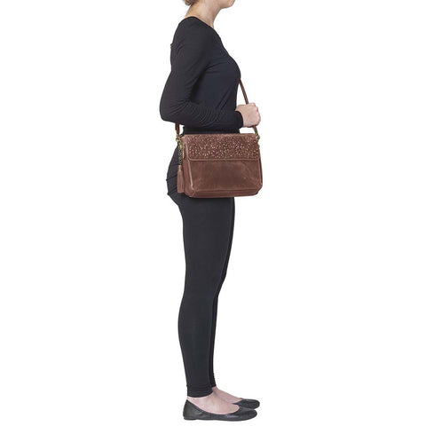 Timeless and tough — this brown distressed full-grain buffalo leather clutch gets better with age and wear. Designed to fit both left and right-handed carriers, it offers special padding to prevent imprinting and a slash-resistant shoulder strap reinforced with 11-ply steel wire for solid security.